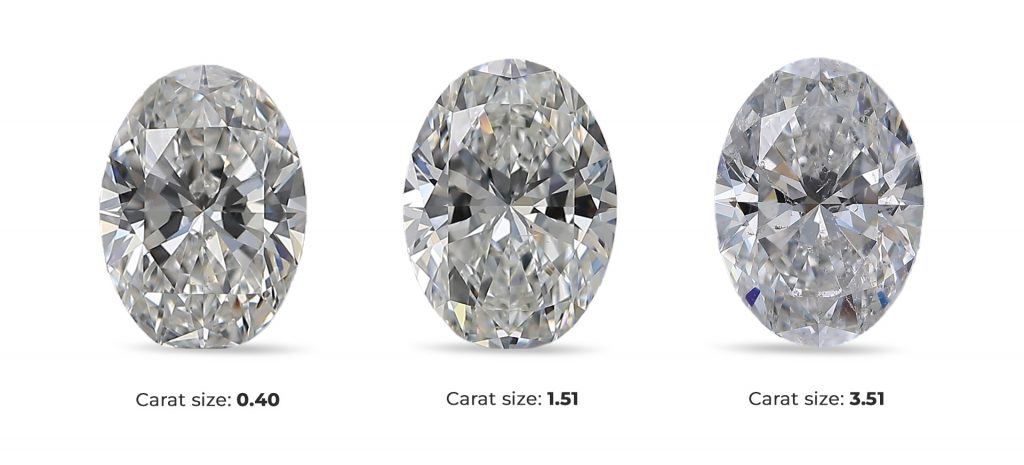 Oval cut diamond in different carat weights